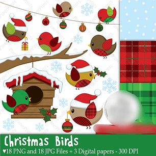 Kit Digital Passarinhos Natal 