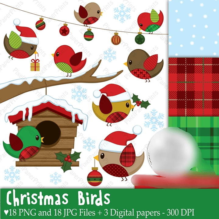 Kit Digital Passarinhos Natal  1