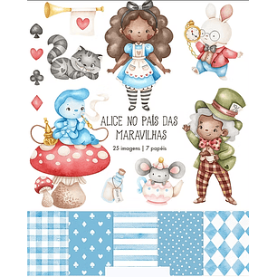 Kit Digital Alice Negra no País das Maravilhas 