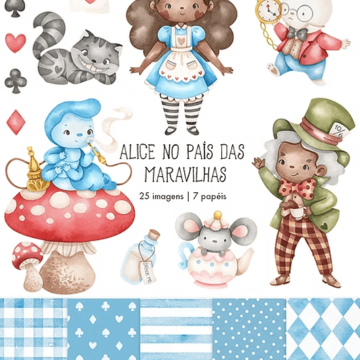 Kit Digital Alice Negra no País das Maravilhas  1