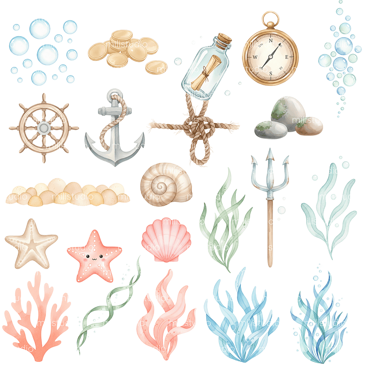 Kit Digital Fundo do Mar em Aquarela  5