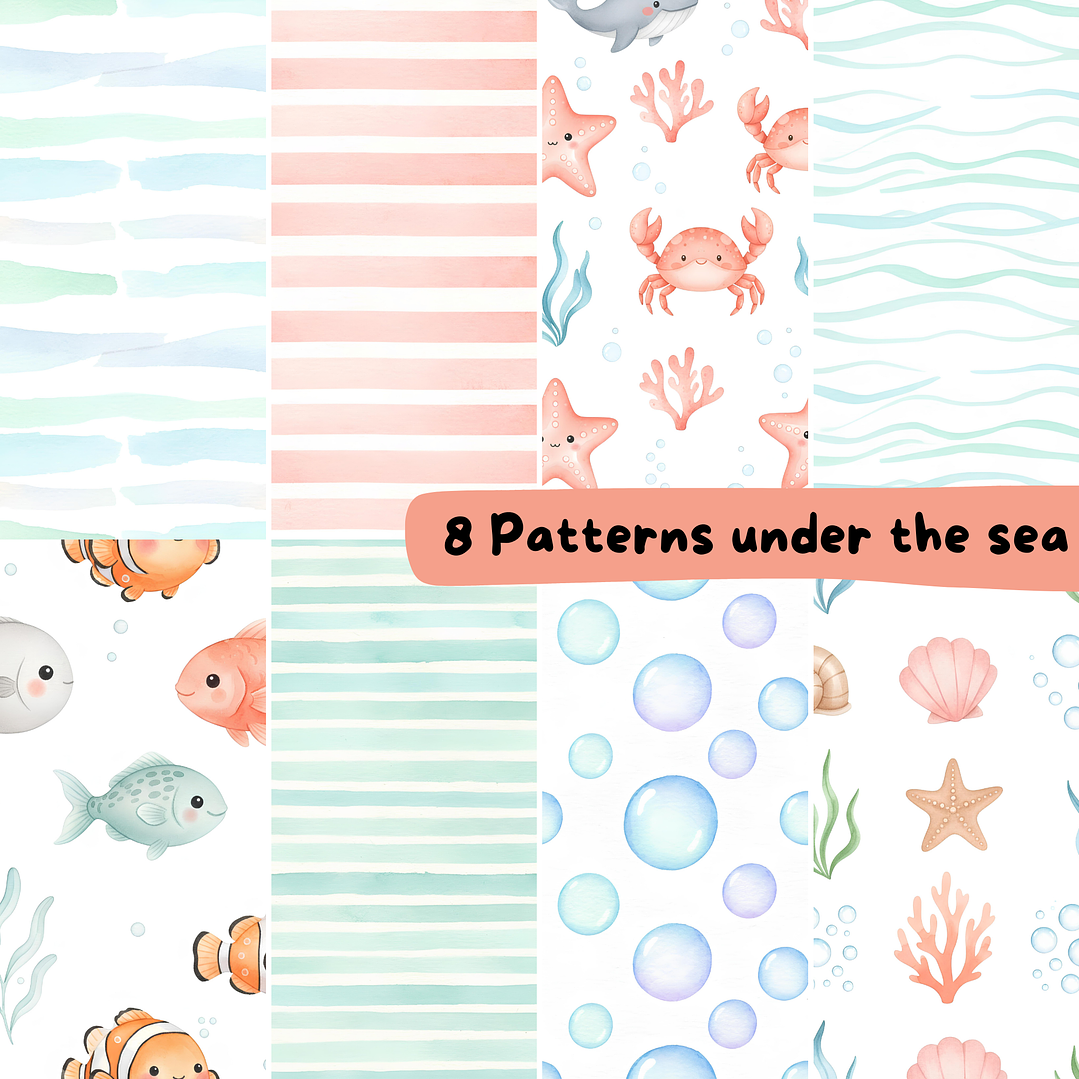 Kit Digital Fundo do Mar em Aquarela  6