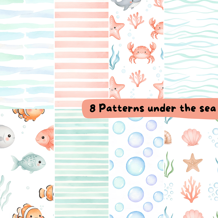 Kit Digital Fundo do Mar em Aquarela  6