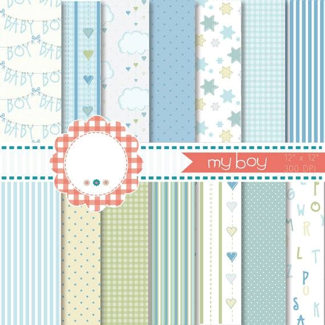 Kit Digital Papeis Baby Azul  1