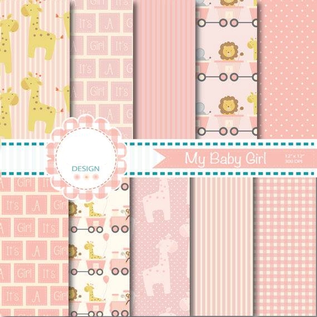 Kit Digital Papeis Baby Animais Menina 1