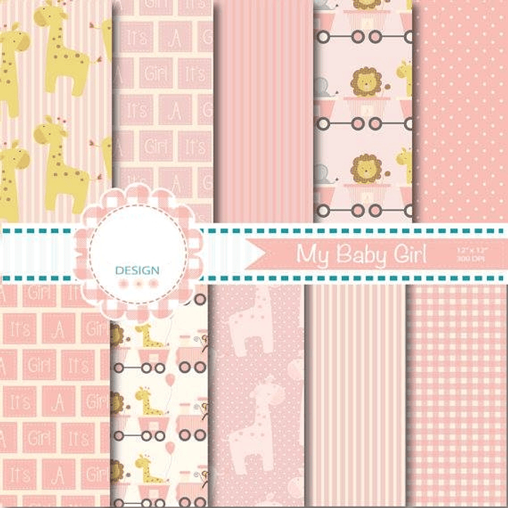 Kit Digital Papeis Baby Animais Menina 1