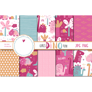 Kit Digital Papeis Menina Dinossauro