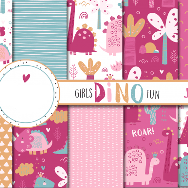Kit Digital Papeis Menina Dinossauro 1