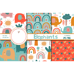 Kit Digital Papeis Elefantes Coloridos 