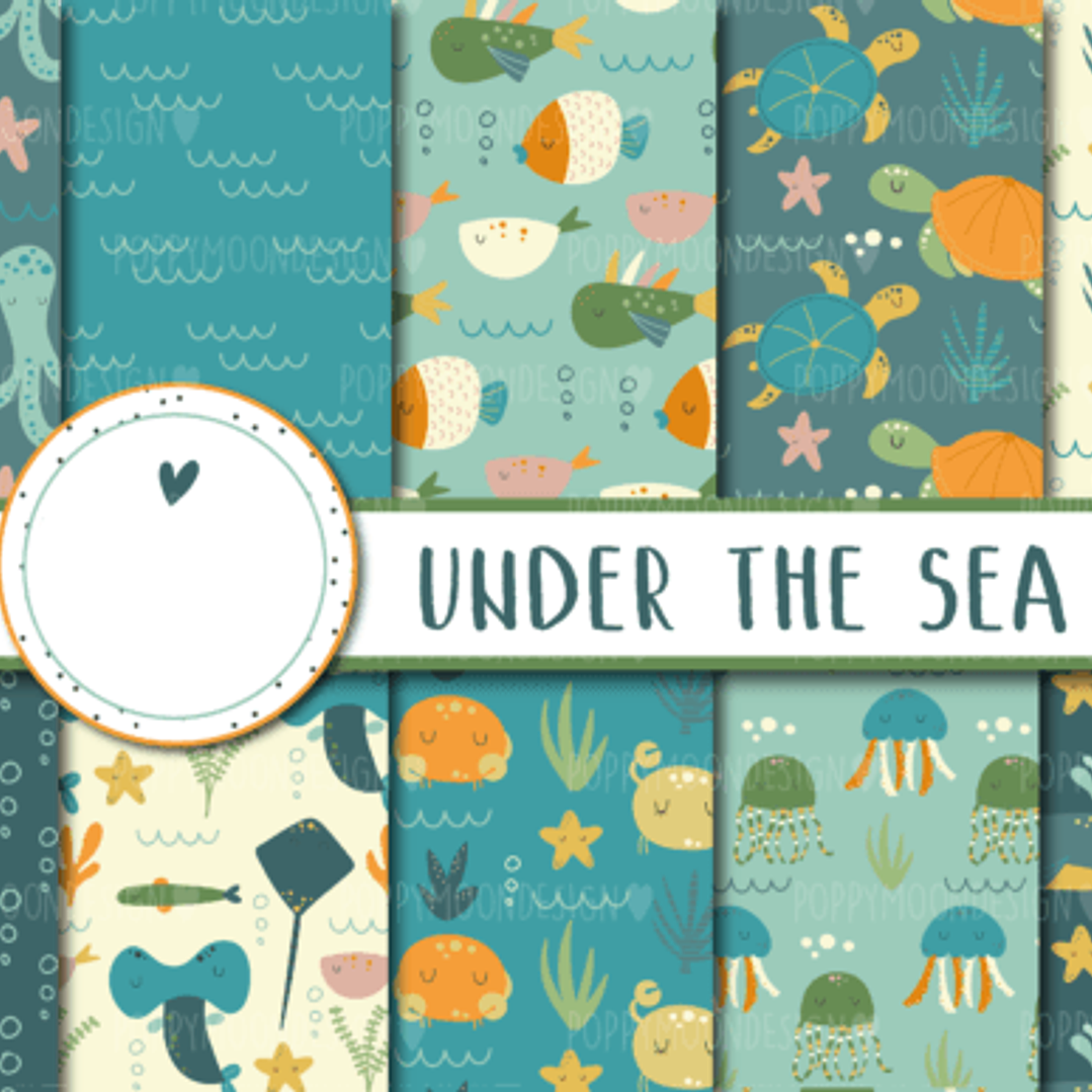 Kit Digital Papeis Fundo Do Mar 1