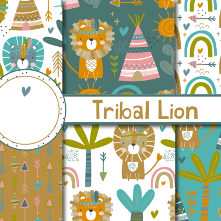 Kit Digital Papeis Leão TRibal Minimalistas  1