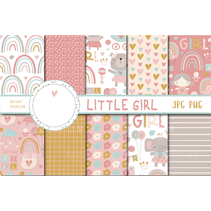 Kit Digital Papeis Elefantes Arcoiris Menina 