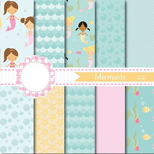 Kit Digital Papeis Pequenas Sereias 