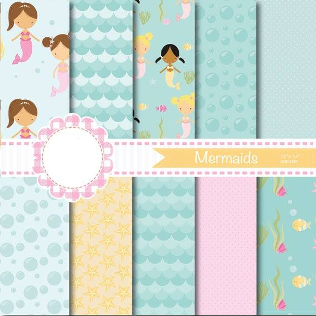 Kit Digital Papeis Pequenas Sereias  1