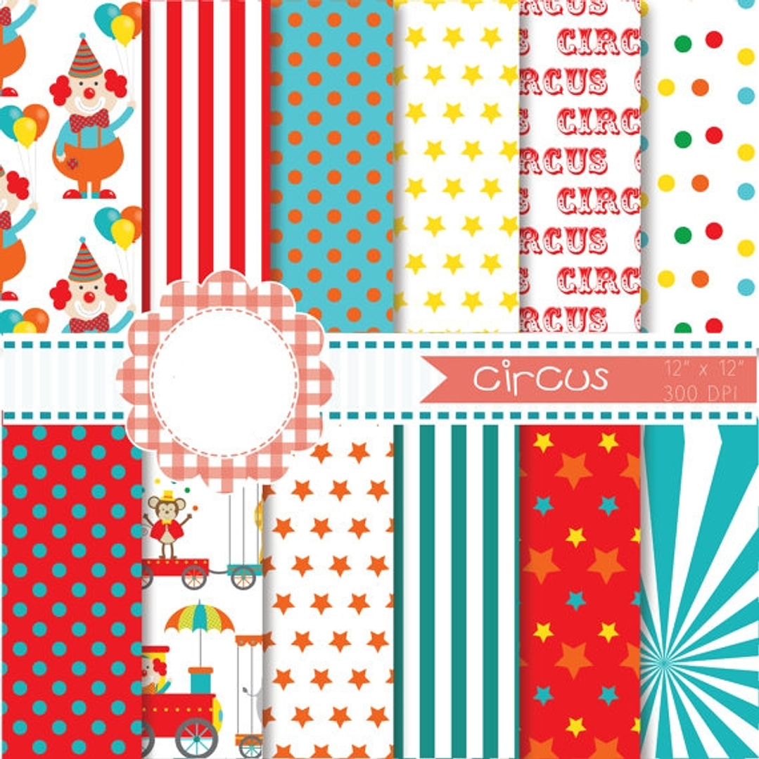 Kit Digital Papeis Circo  1