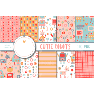 Kit Digital Papeis Menina Robô