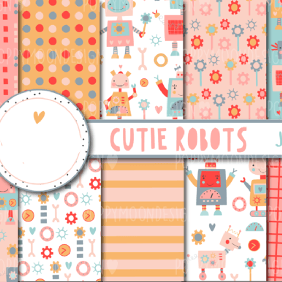 Kit Digital Papeis Menina Robô 1