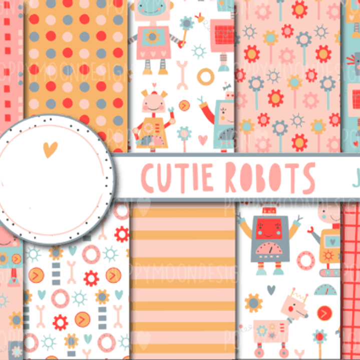 Kit Digital Papeis Menina Robô 1