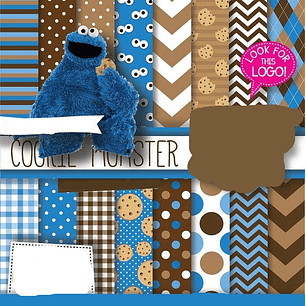 Kit Digital Papeis Muppet Azul Montrinho dos Cookie 