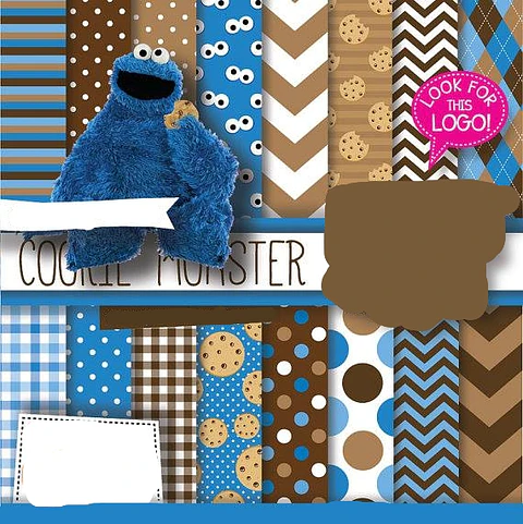 Kit Digital Papeis Muppet Azul Montrinho dos Cookie 