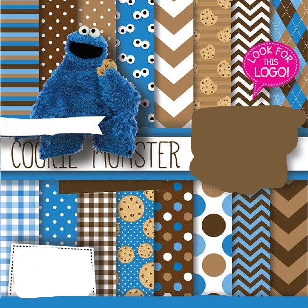 Kit Digital Papeis Muppet Azul Montrinho dos Cookie  1