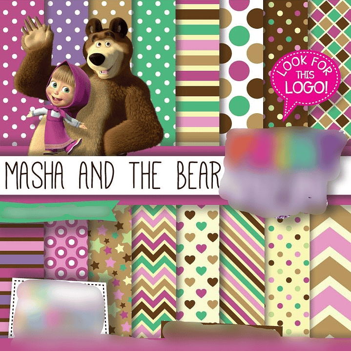 Kit Digital Papeis Masha e O Urso  1