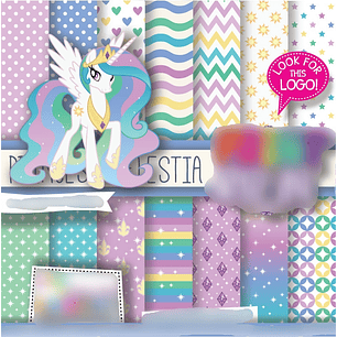 Kit Digital Papeis Princesa Celestia Unicornio 