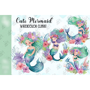 Kit Digital Sereias Fofas Aquarela 