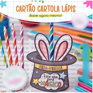 Arquivo Escolar Volta ás Áulas Cartão Cartola Lápis 