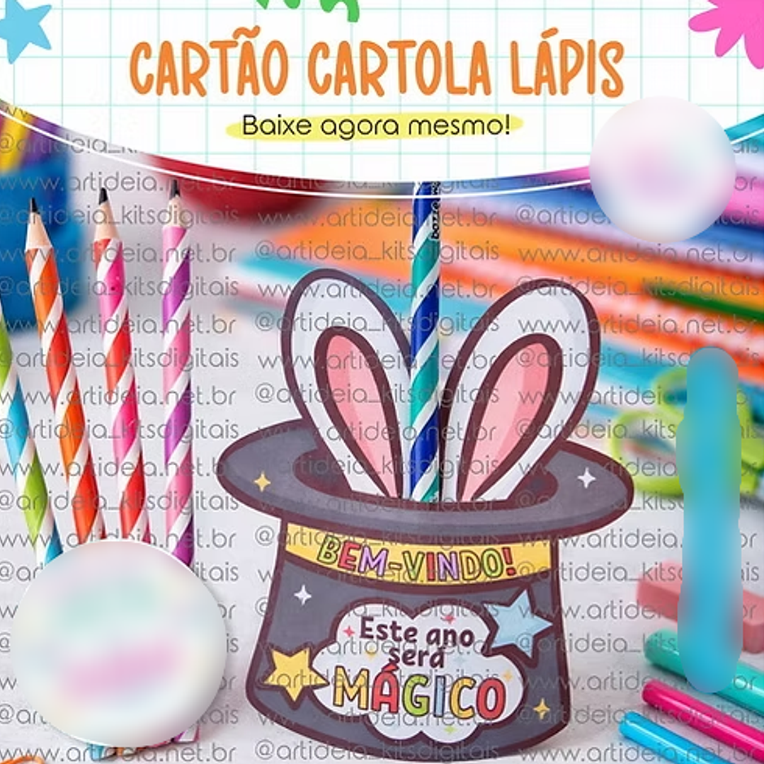 Arquivo Escolar Volta ás Áulas Cartão Cartola Lápis  1