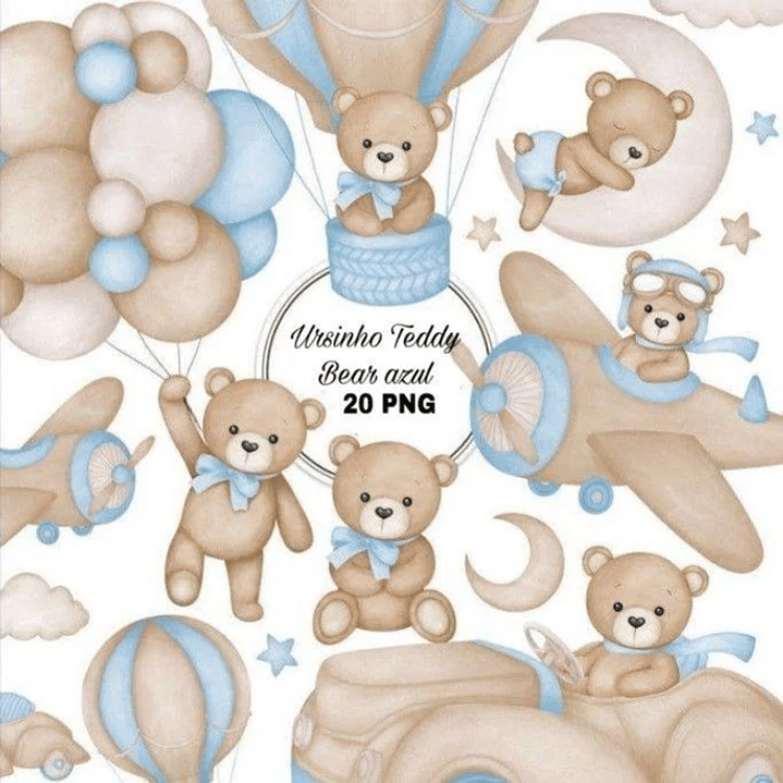 Kit Digital Ursinho Aviador  Balões 1