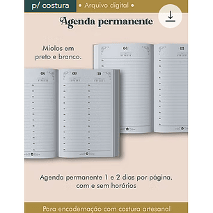 Arquivo Agenda Permanente Preto e Branco Costura 