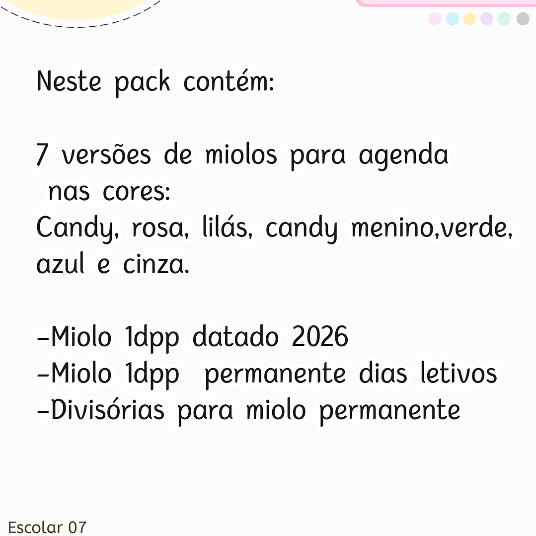 Arquivo Pack Miolos Agenda Escolar A6 2026 2