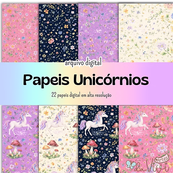 Kit Digital Papéis Unicórnio  1