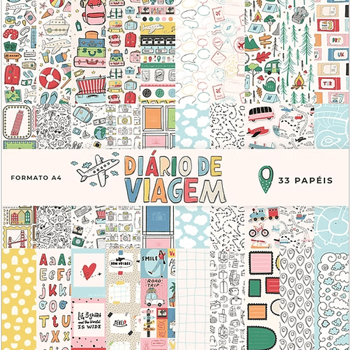 Kit Digital Papéis em A4 Coleção Diário de Viagem 1