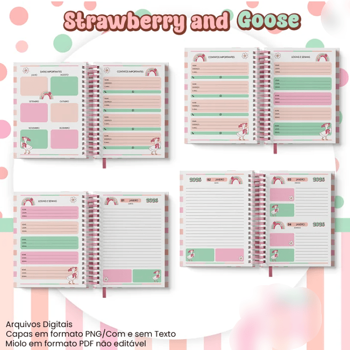Arquivo Agenda Datada A5 Coleção Strawberry and Goose 2