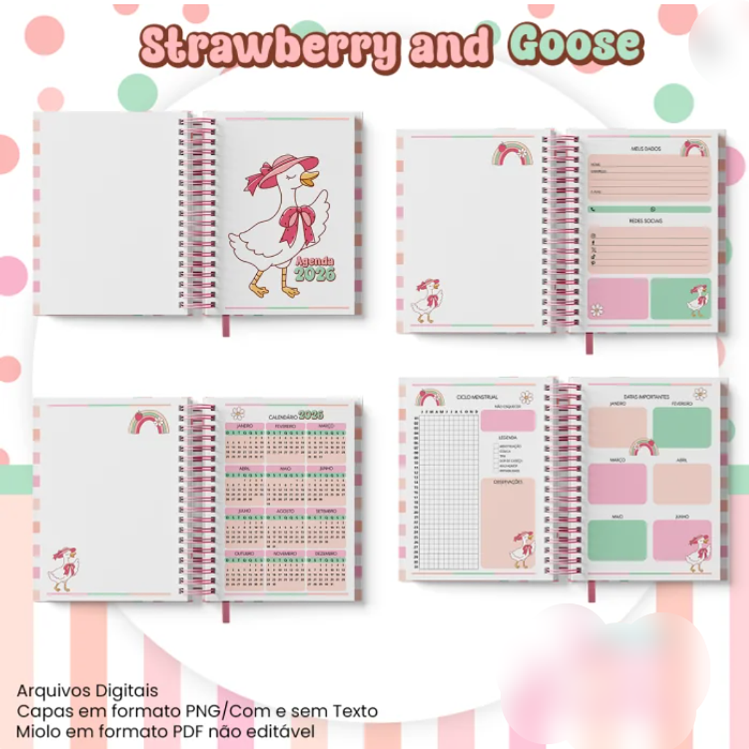 Arquivo Agenda Datada A5 Coleção Strawberry and Goose 3