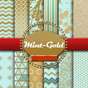 Kit Digital Papeis Menta Ouro