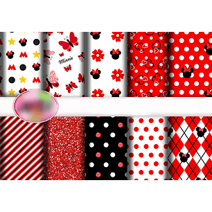 Kit Digital Papeis Minne Vermelha 