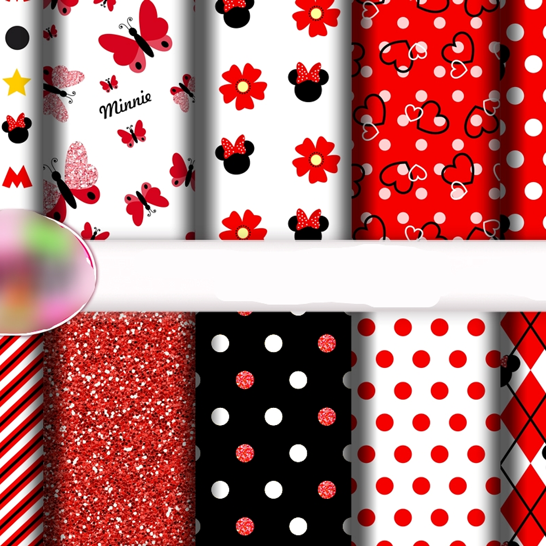 Kit Digital Papeis Minne Vermelha  1