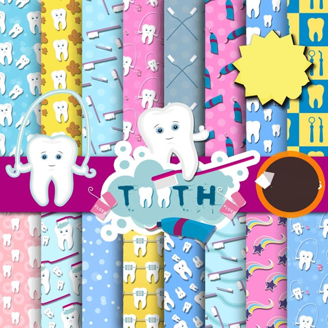 Kit Digital Papeis Cuidando dos Dentes  1