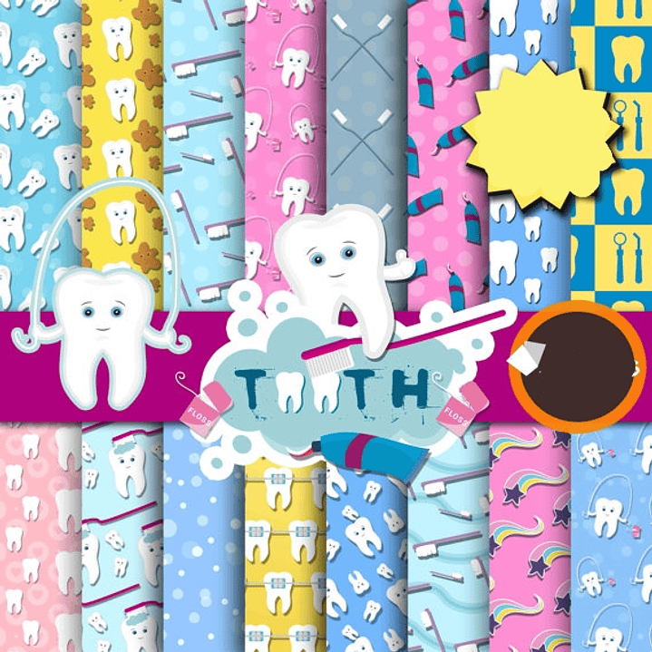 Kit Digital Papeis Cuidando dos Dentes  1