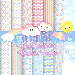 Kit Digital Papeis Chuva de Amor 