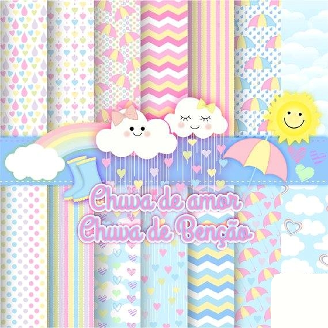 Kit Digital Papeis Chuva de Amor  1