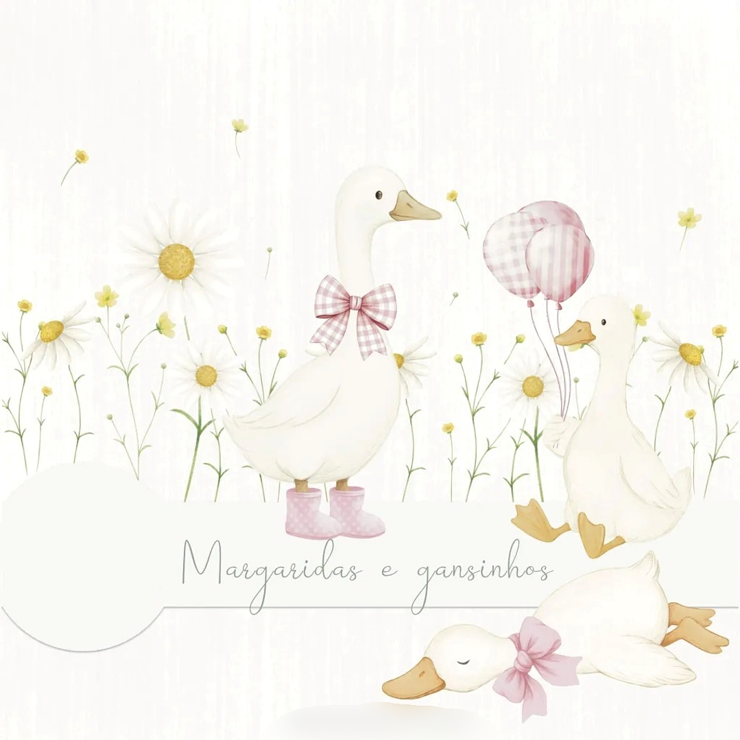 Kit Digital Margaridas e Gansinhos Rosa 1