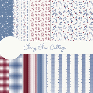 Kit Digital Papéis Cherry Cottege Azul e Vermelho