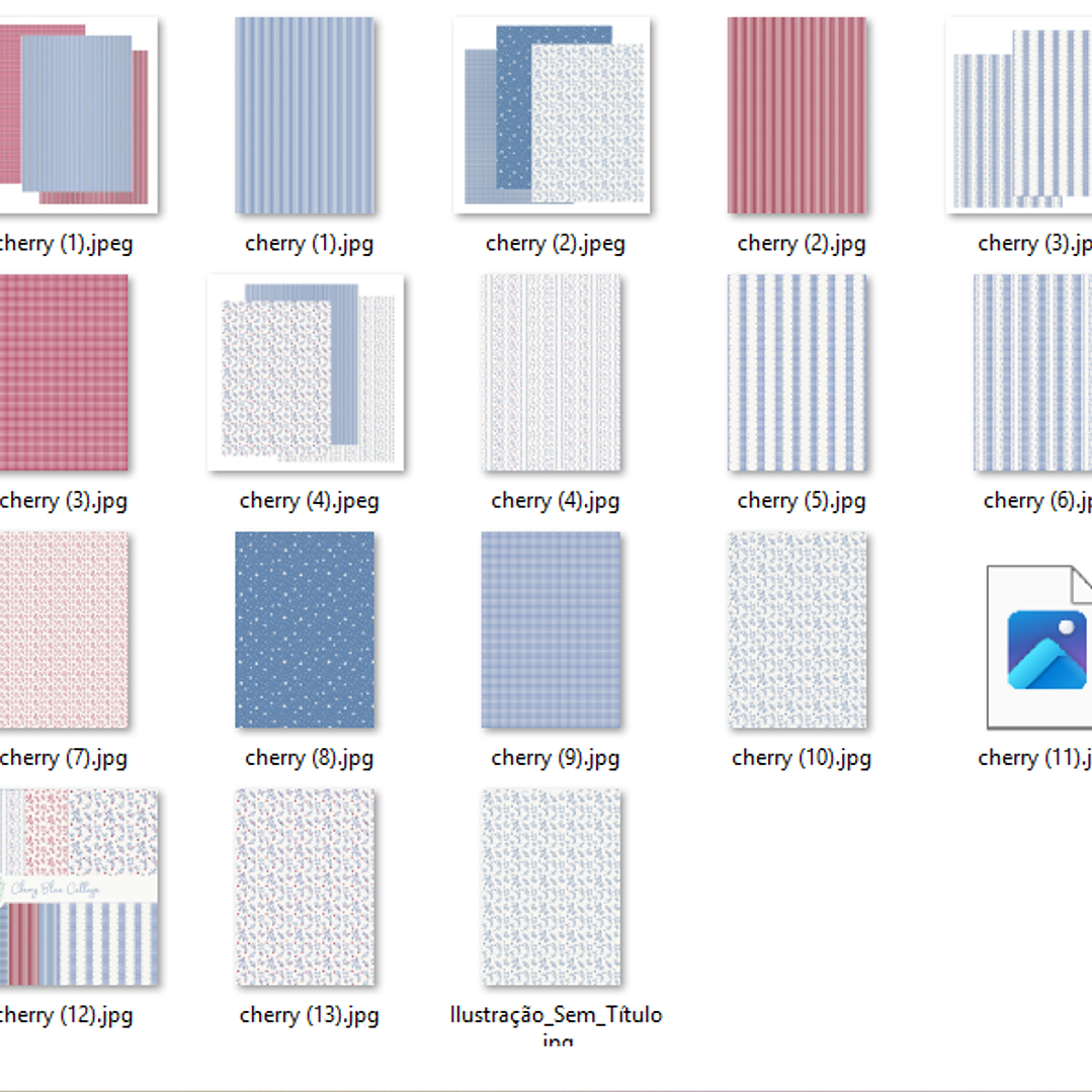 Kit Digital Papéis Cherry Cottege Azul e Vermelho 2