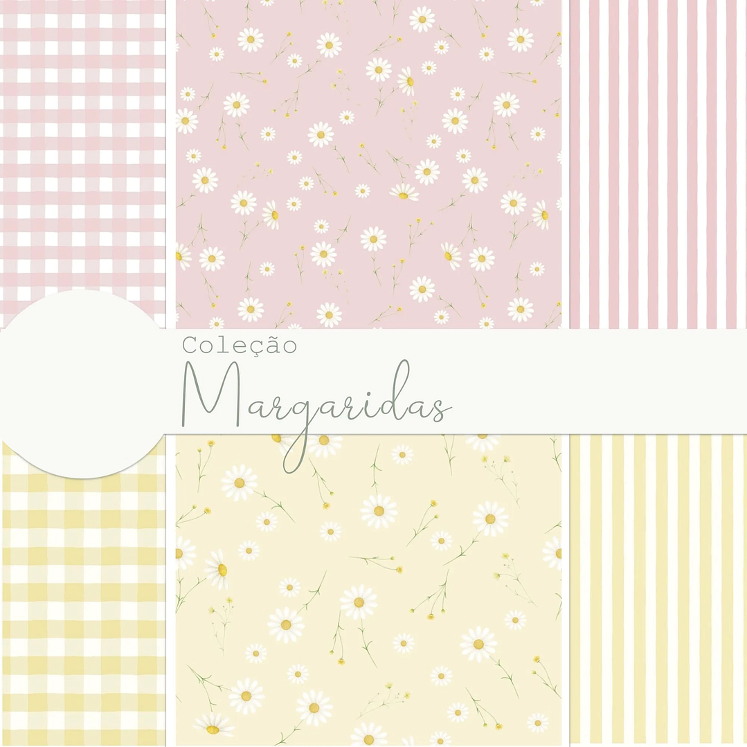 Kit Digital Papéis Coleção Margaridas Rosa  1