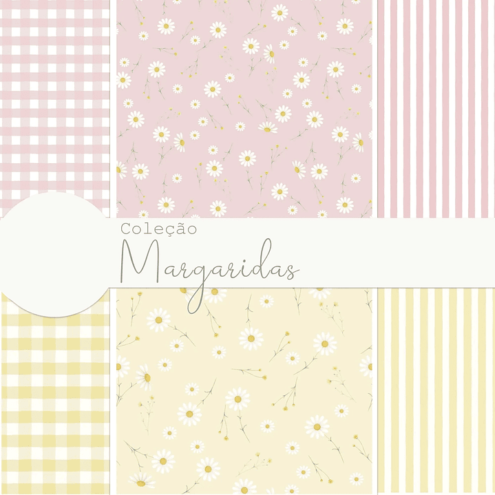 Kit Digital Papéis Coleção Margaridas Rosa  1