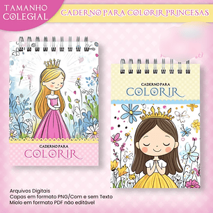 Arquivo Caderno Colegial para Colorir Princesas